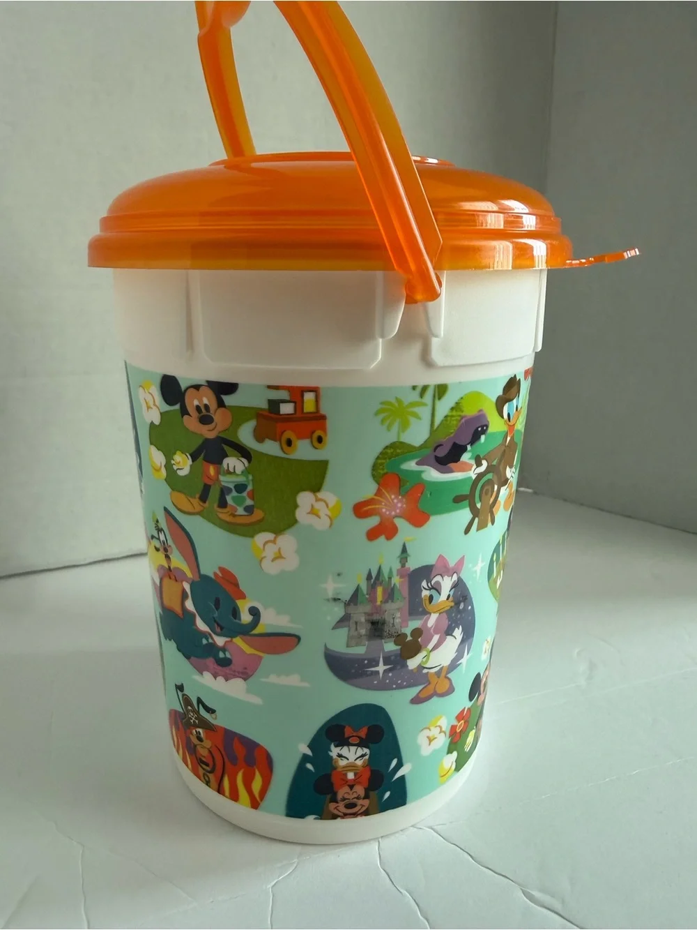 Disney Parks Character Popcorn Bucket Orange Lid Retro Attractions and Rides